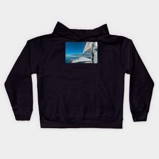 Sailing boat wide angle view in the sea Kids Hoodie